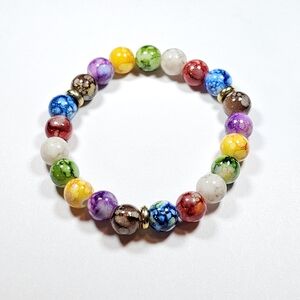 Vibrant Multicolor Beaded Bracelet with Gold Accents